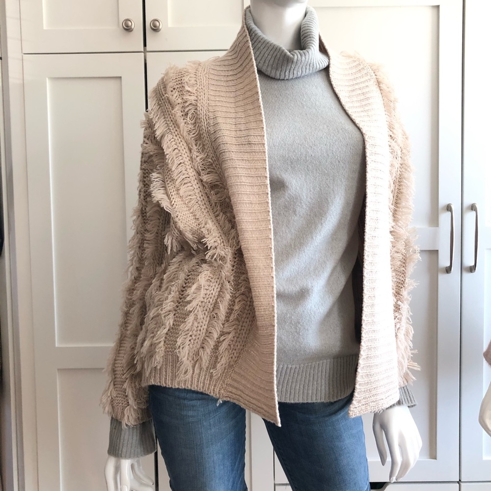 Taupe rag doll shag sweater jacket with pockets